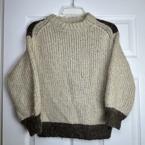 ZARA Kids Chunky Knit Sweater Oatmeal Brown Colorblock Mock Neck Sz‎ 9 10 Winter